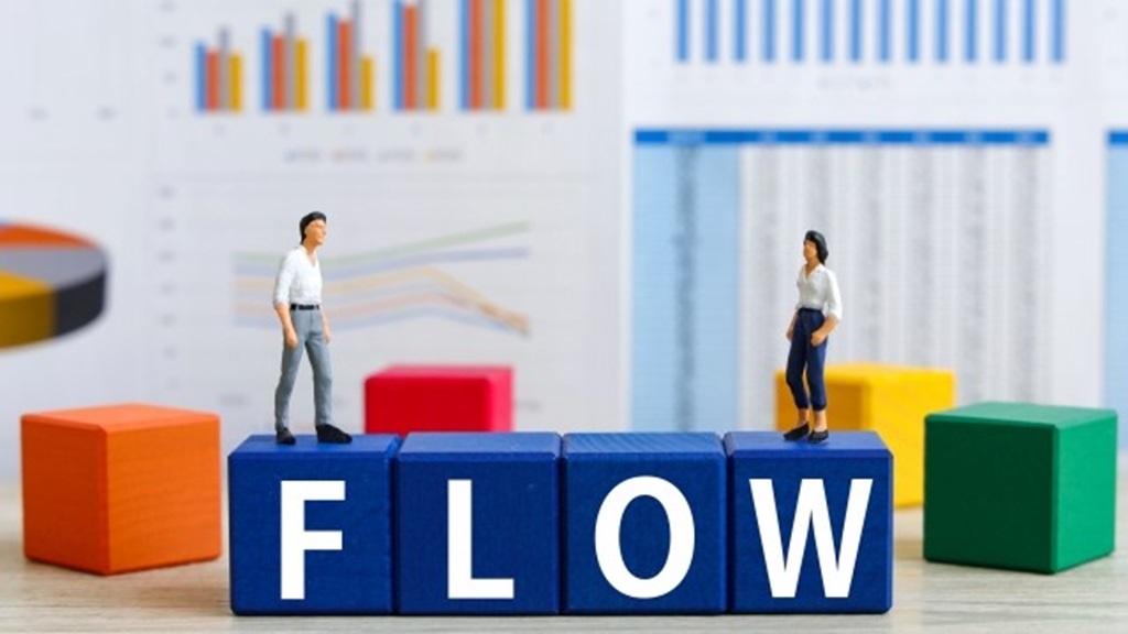 業務に関する流れをFLOWと書かれた積み木で表現