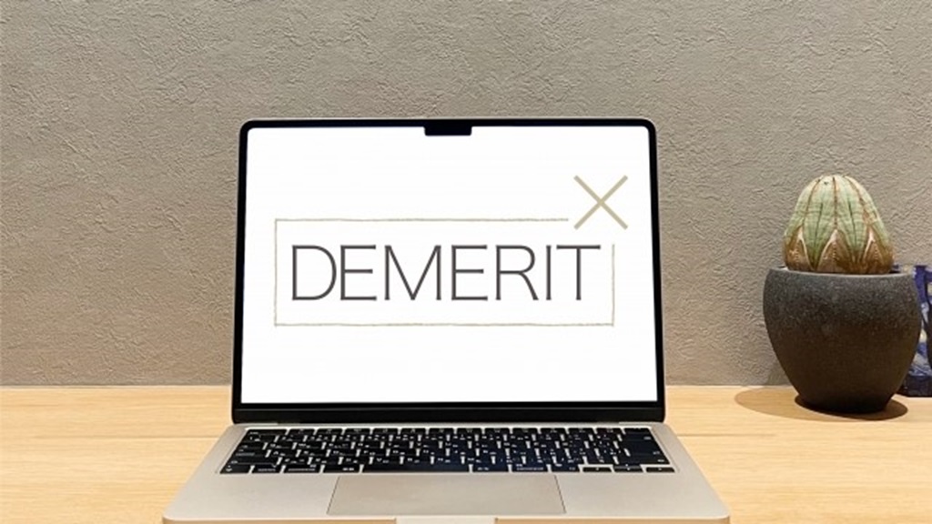 パソコンのモニターに映し出される「DEMERIT」の文字